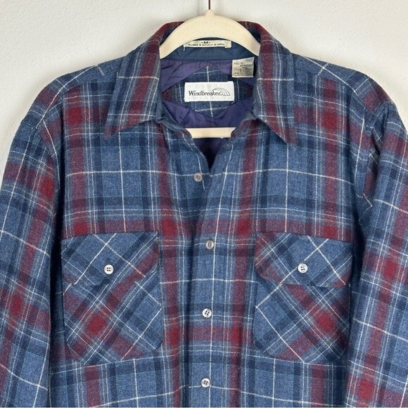 Vintage Windbreaker Wool Quilted Lined Plaid Shacket Jacket M - Picture 2 of 9